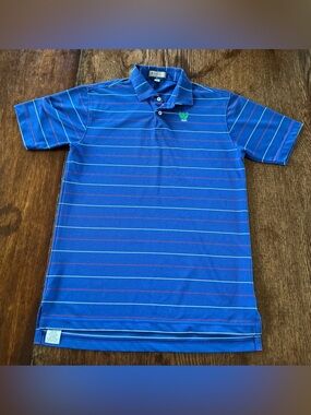 Peter Millar Blue Polo with Pink and Light Blue Stripes